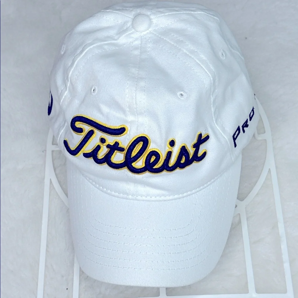 NWT TITLEIST PRO FJ Golf White Hat/Cap Footjoy PurpleGold Embroidered Adjustable - Picture 4 of 9